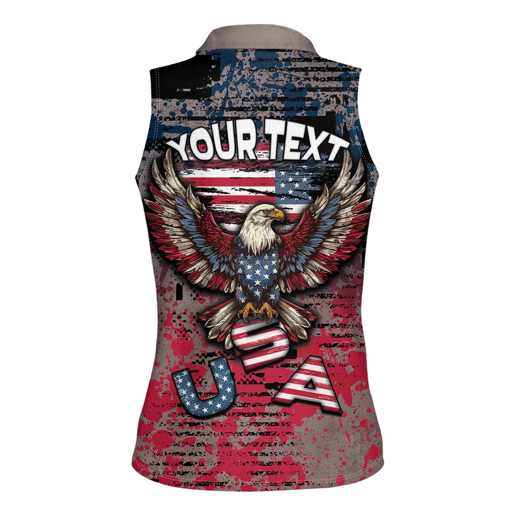 Personalized Patriotic Rebel American Women Sleeveless Polo Shirt Grunge USA Eagle Flag - Wonder Print Shop