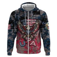 Personalized Patriotic Rebel American Zip Hoodie Grunge USA Eagle Flag - Wonder Print Shop