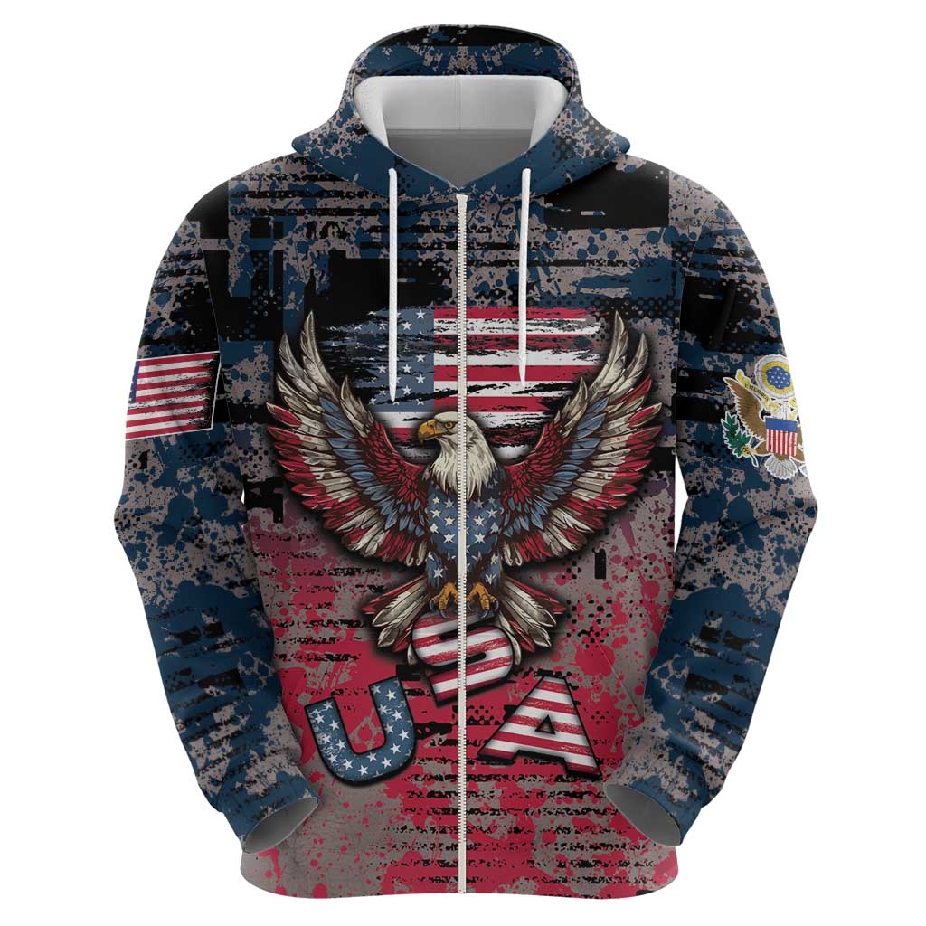 Personalized Patriotic Rebel American Zip Hoodie Grunge USA Eagle Flag - Wonder Print Shop
