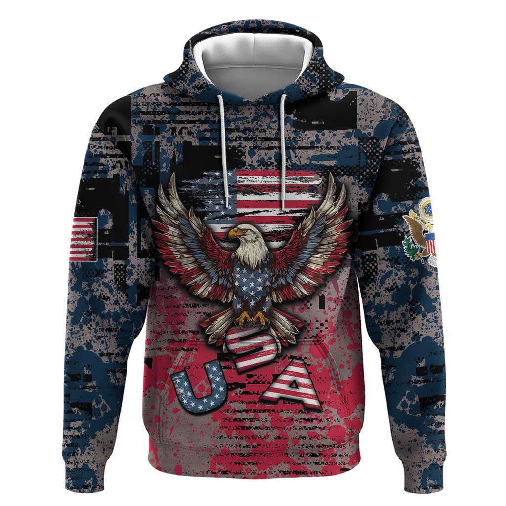 Personalized Patriotic Rebel American Zip Hoodie Grunge USA Eagle Flag - Wonder Print Shop
