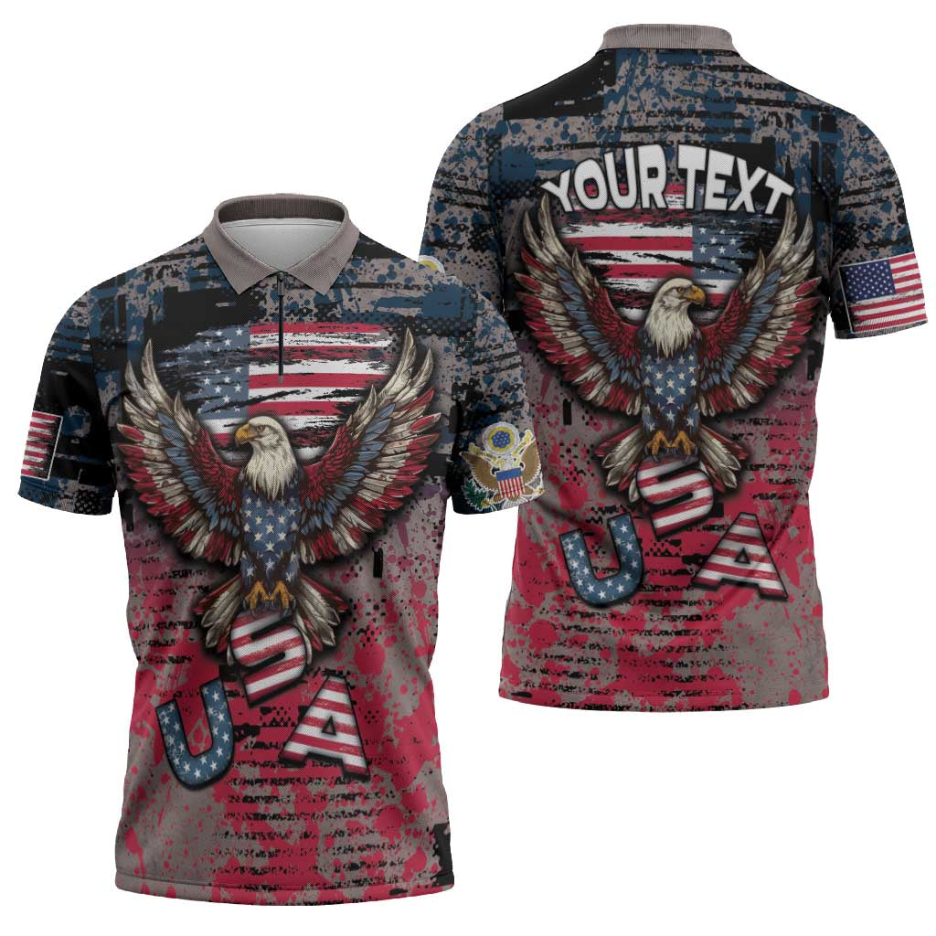 Personalized Patriotic Rebel American Zipper Polo Shirt Grunge USA Eagle Flag - Wonder Print Shop