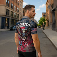 Personalized Patriotic Rebel American Zipper Polo Shirt Grunge USA Eagle Flag - Wonder Print Shop