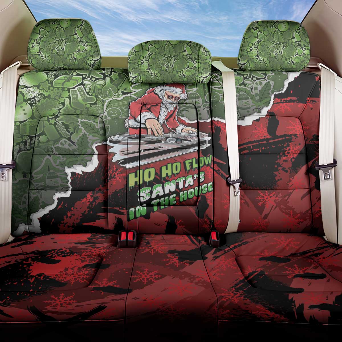 Hip Hop Christmas Back Car Seat Cover DJ Santa Ho Ho Flow - Wonder Print Shop