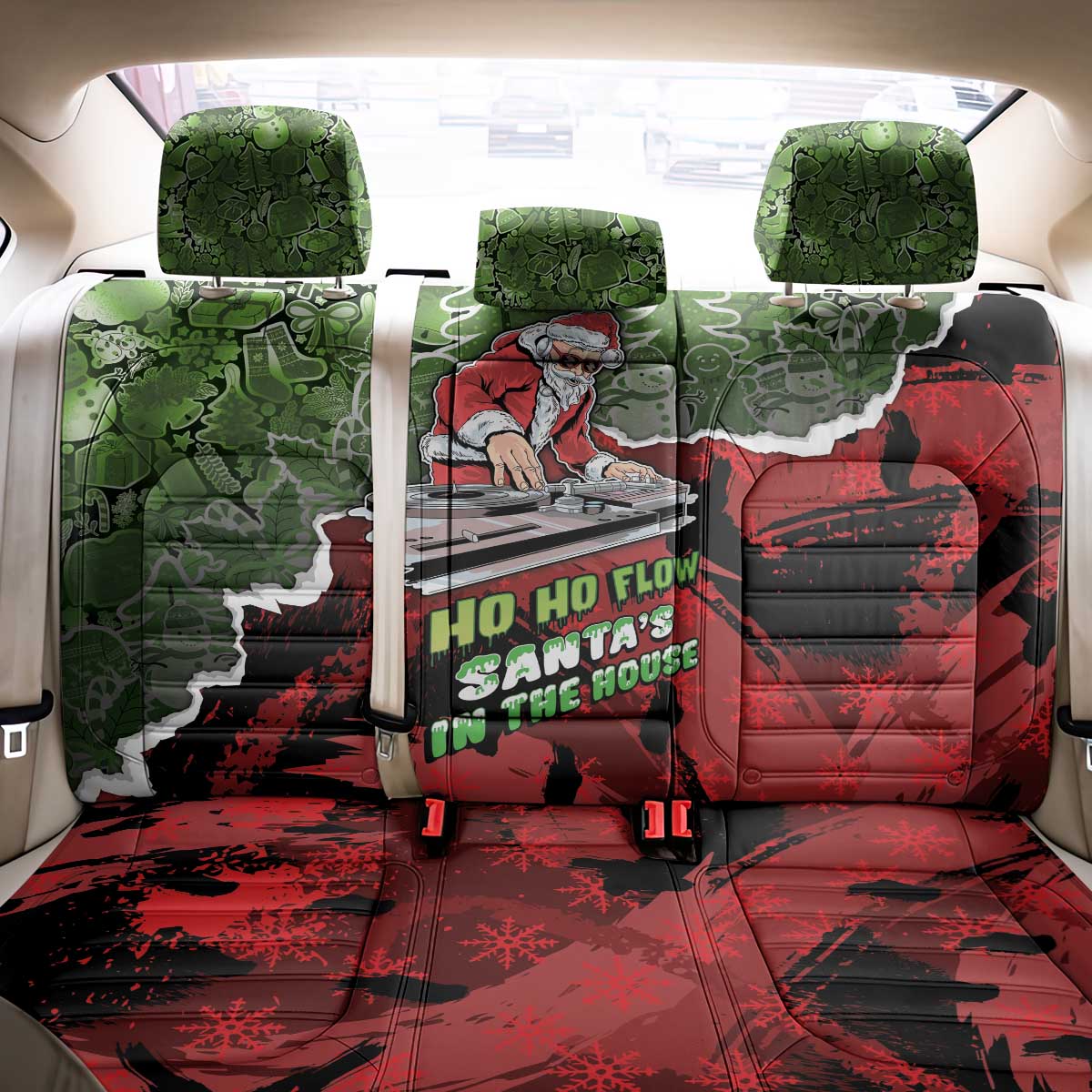 Hip Hop Christmas Back Car Seat Cover DJ Santa Ho Ho Flow - Wonder Print Shop