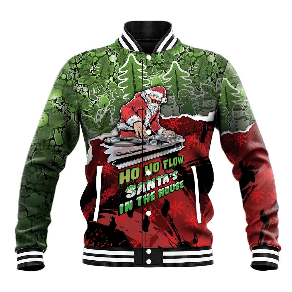 Hip Hop Christmas Baseball Jacket DJ Santa Ho Ho Flow - Wonder Print Shop