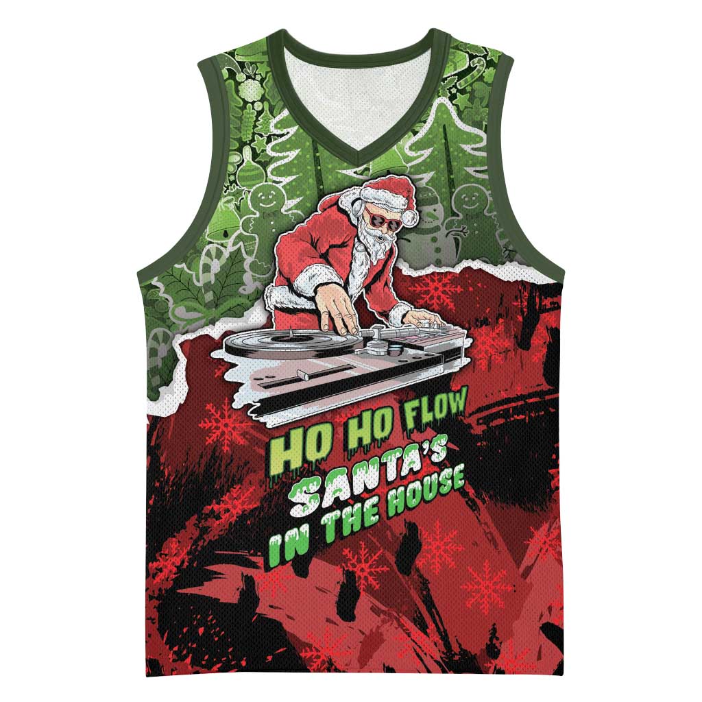 Hip Hop Christmas Basketball Jersey DJ Santa Ho Ho Flow - Wonder Print Shop