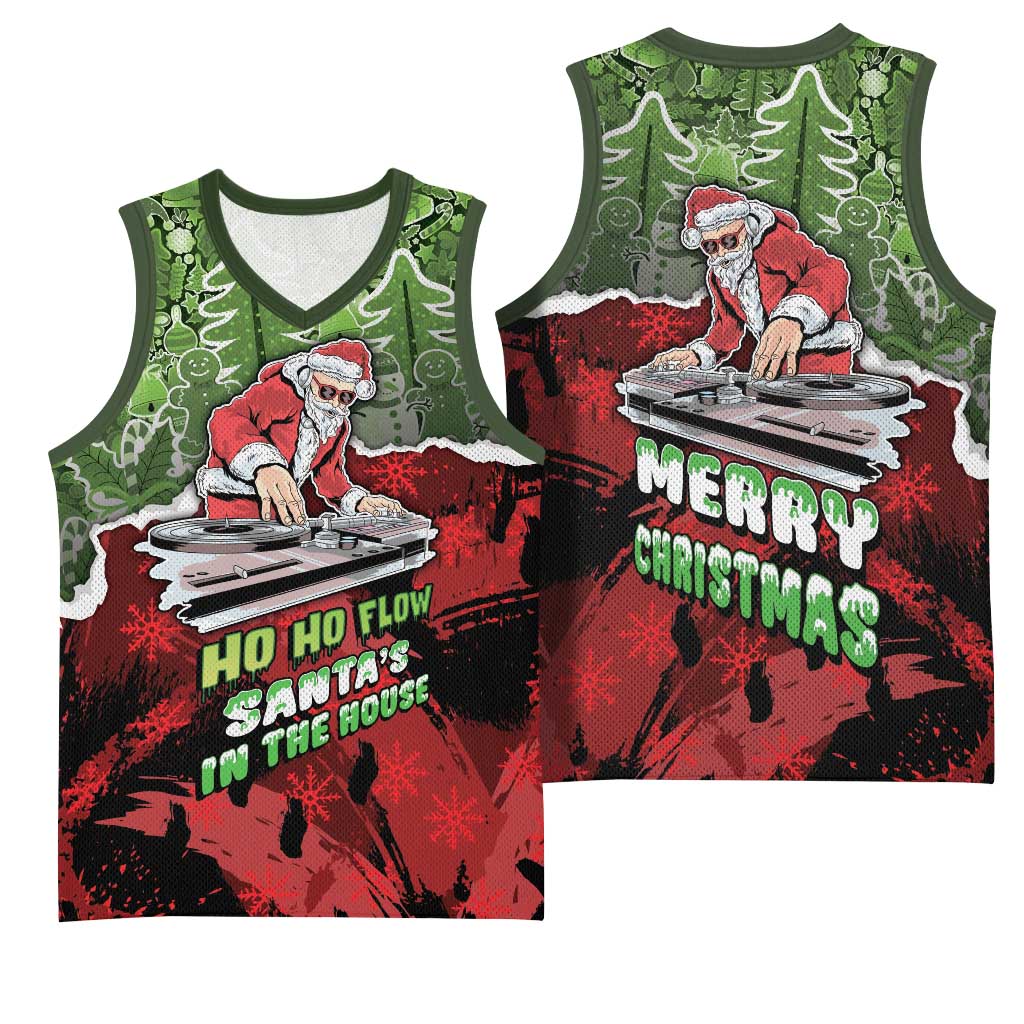Hip Hop Christmas Basketball Jersey DJ Santa Ho Ho Flow - Wonder Print Shop