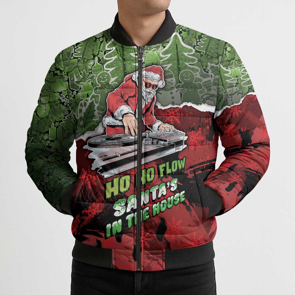 Hip Hop Christmas Bomber Puffer Jacket DJ Santa Ho Ho Flow - Wonder Print Shop