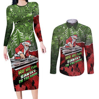 Hip Hop Christmas Couples Matching Long Sleeve Bodycon Dress and Long Sleeve Button Shirt DJ Santa Ho Ho Flow - Wonder Print Shop