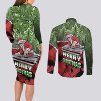 Hip Hop Christmas Couples Matching Long Sleeve Bodycon Dress and Long Sleeve Button Shirt DJ Santa Ho Ho Flow - Wonder Print Shop