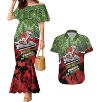 Hip Hop Christmas Couples Matching Mermaid Dress and Hawaiian Shirt DJ Santa Ho Ho Flow - Wonder Print Shop