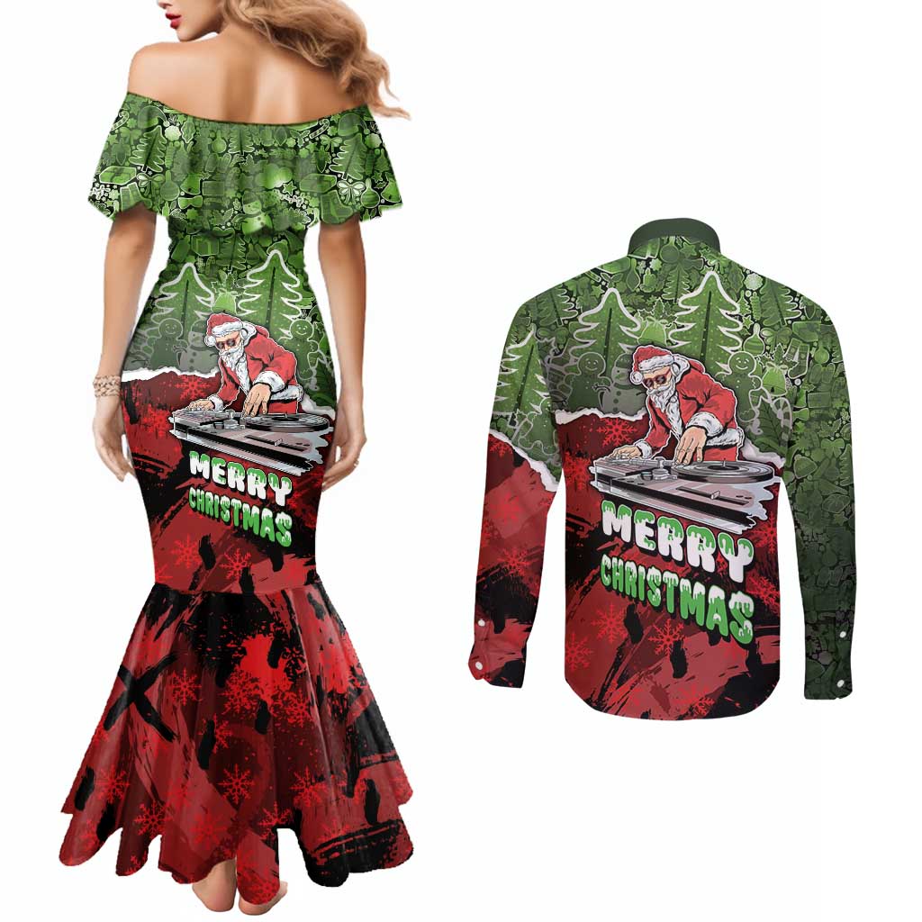 Hip Hop Christmas Couples Matching Mermaid Dress and Long Sleeve Button Shirt DJ Santa Ho Ho Flow - Wonder Print Shop