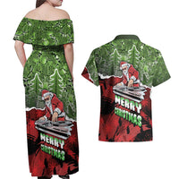 Hip Hop Christmas Couples Matching Off Shoulder Maxi Dress and Hawaiian Shirt DJ Santa Ho Ho Flow - Wonder Print Shop