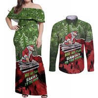 Hip Hop Christmas Couples Matching Off Shoulder Maxi Dress and Long Sleeve Button Shirt DJ Santa Ho Ho Flow - Wonder Print Shop
