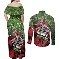 Hip Hop Christmas Couples Matching Off Shoulder Maxi Dress and Long Sleeve Button Shirt DJ Santa Ho Ho Flow - Wonder Print Shop
