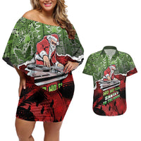Hip Hop Christmas Couples Matching Off Shoulder Short Dress and Hawaiian Shirt DJ Santa Ho Ho Flow - Wonder Print Shop