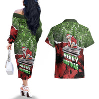 Hip Hop Christmas Couples Matching Off The Shoulder Long Sleeve Dress and Hawaiian Shirt DJ Santa Ho Ho Flow - Wonder Print Shop