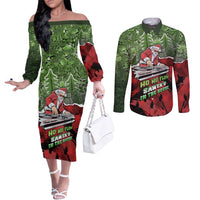 Hip Hop Christmas Couples Matching Off The Shoulder Long Sleeve Dress and Long Sleeve Button Shirt DJ Santa Ho Ho Flow - Wonder Print Shop