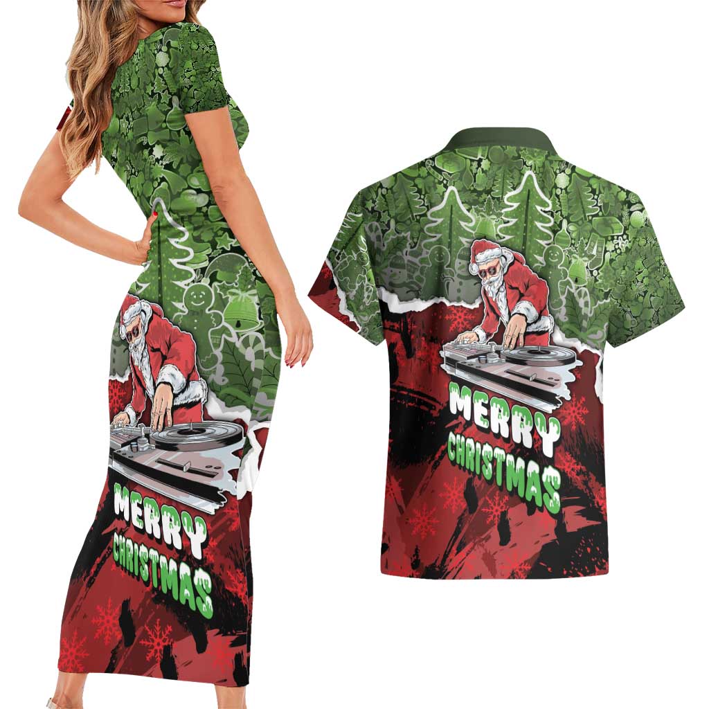 Hip Hop Christmas Couples Matching Short Sleeve Bodycon Dress and Hawaiian Shirt DJ Santa Ho Ho Flow - Wonder Print Shop