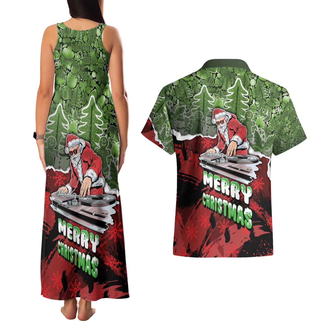 Hip Hop Christmas Couples Matching Tank Maxi Dress and Hawaiian Shirt DJ Santa Ho Ho Flow - Wonder Print Shop