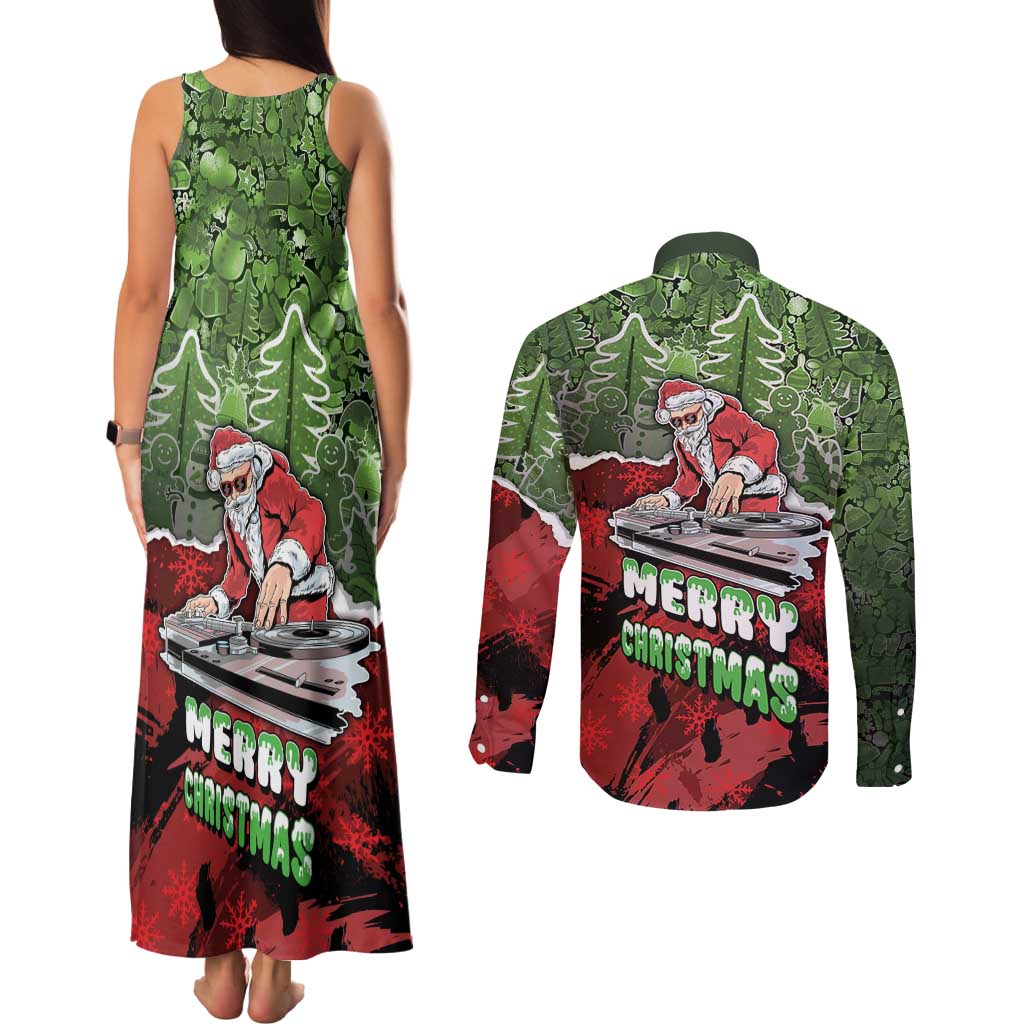 Hip Hop Christmas Couples Matching Tank Maxi Dress and Long Sleeve Button Shirt DJ Santa Ho Ho Flow - Wonder Print Shop