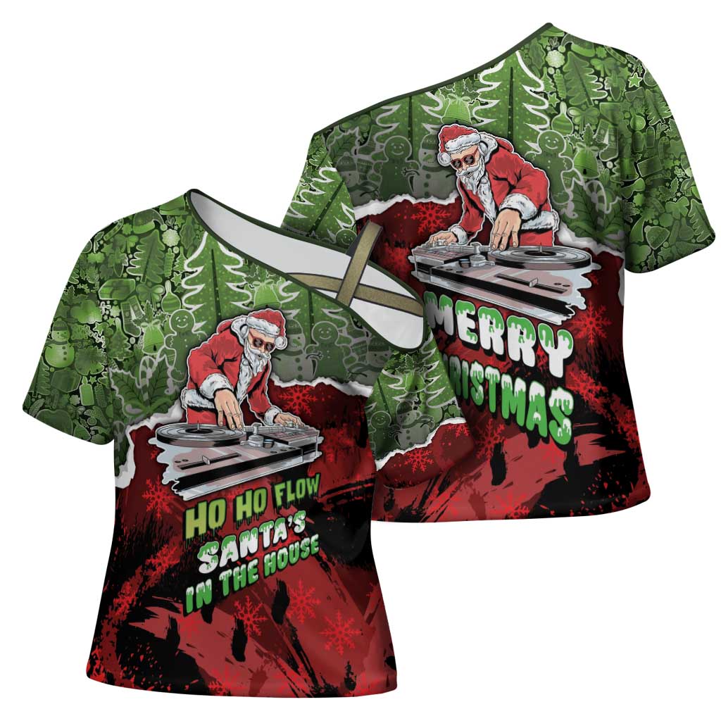Hip Hop Christmas Cross Shoulder Shirt DJ Santa Ho Ho Flow - Wonder Print Shop