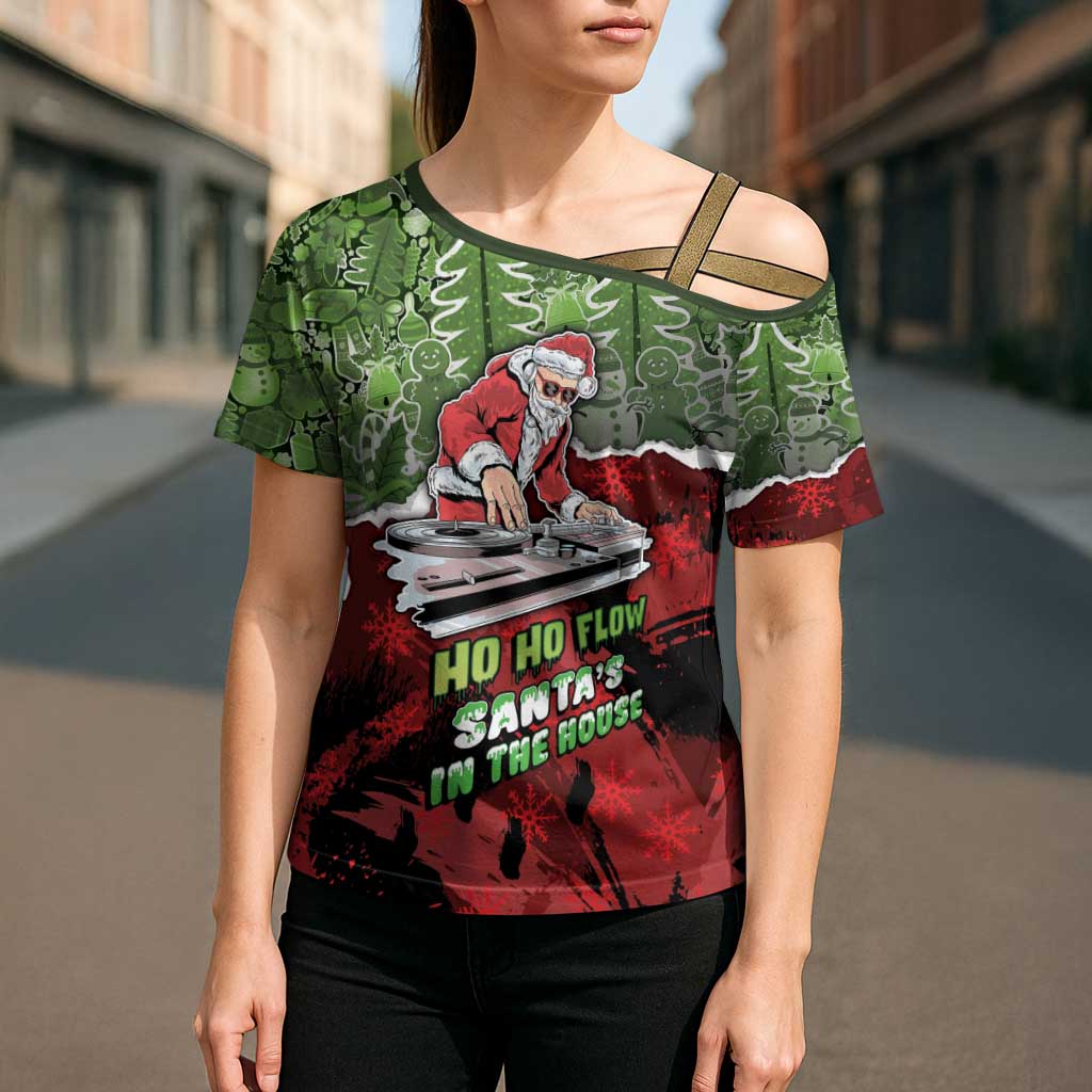 Hip Hop Christmas Cross Shoulder Shirt DJ Santa Ho Ho Flow - Wonder Print Shop