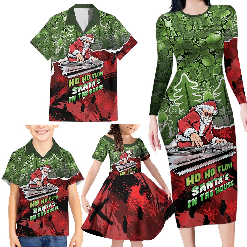 Hip Hop Christmas Family Matching Long Sleeve Bodycon Dress and Hawaiian Shirt DJ Santa Ho Ho Flow - Wonder Print Shop