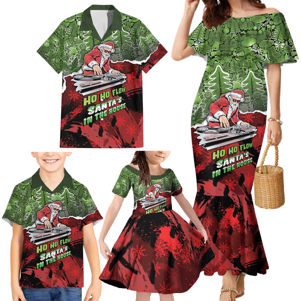 Hip Hop Christmas Family Matching Mermaid Dress and Hawaiian Shirt DJ Santa Ho Ho Flow - Wonder Print Shop