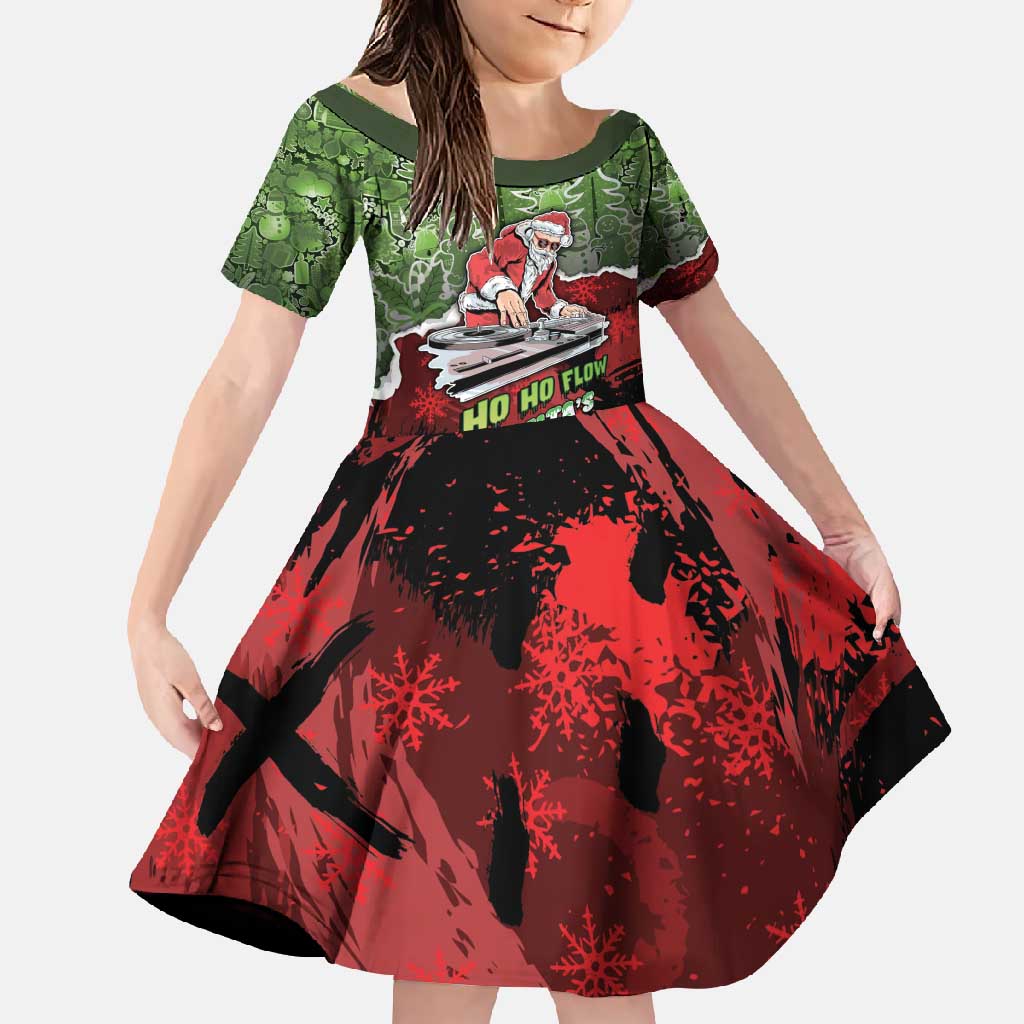 Hip Hop Christmas Family Matching Off Shoulder Maxi Dress and Hawaiian Shirt DJ Santa Ho Ho Flow - Wonder Print Shop