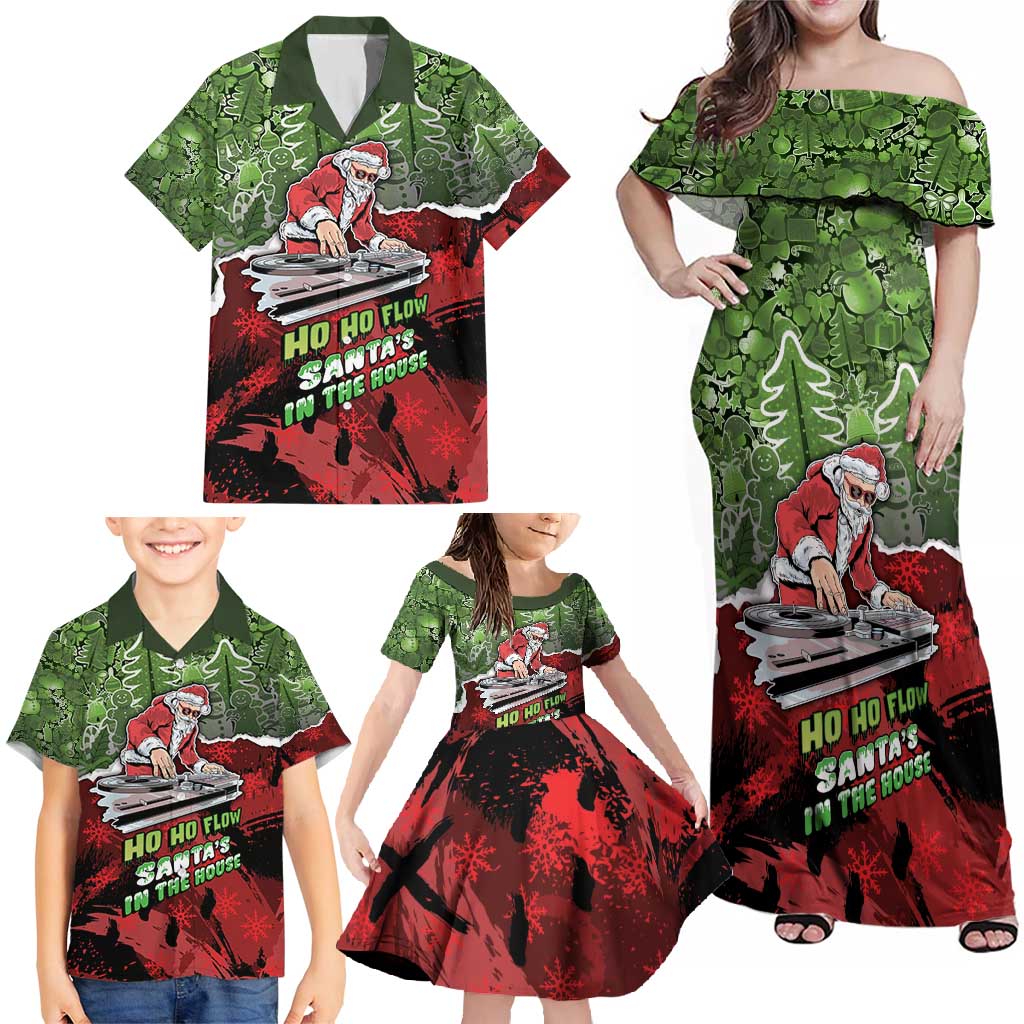 Hip Hop Christmas Family Matching Off Shoulder Maxi Dress and Hawaiian Shirt DJ Santa Ho Ho Flow - Wonder Print Shop
