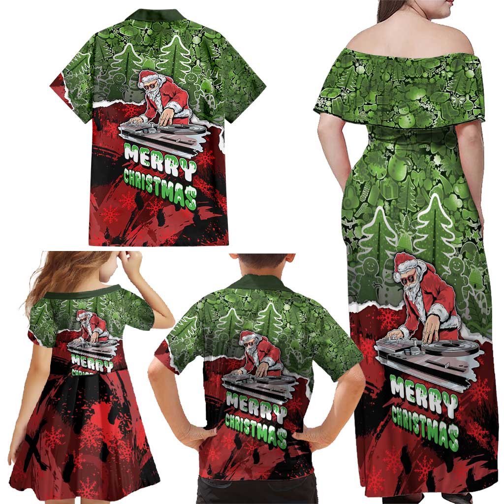 Hip Hop Christmas Family Matching Off Shoulder Maxi Dress and Hawaiian Shirt DJ Santa Ho Ho Flow - Wonder Print Shop