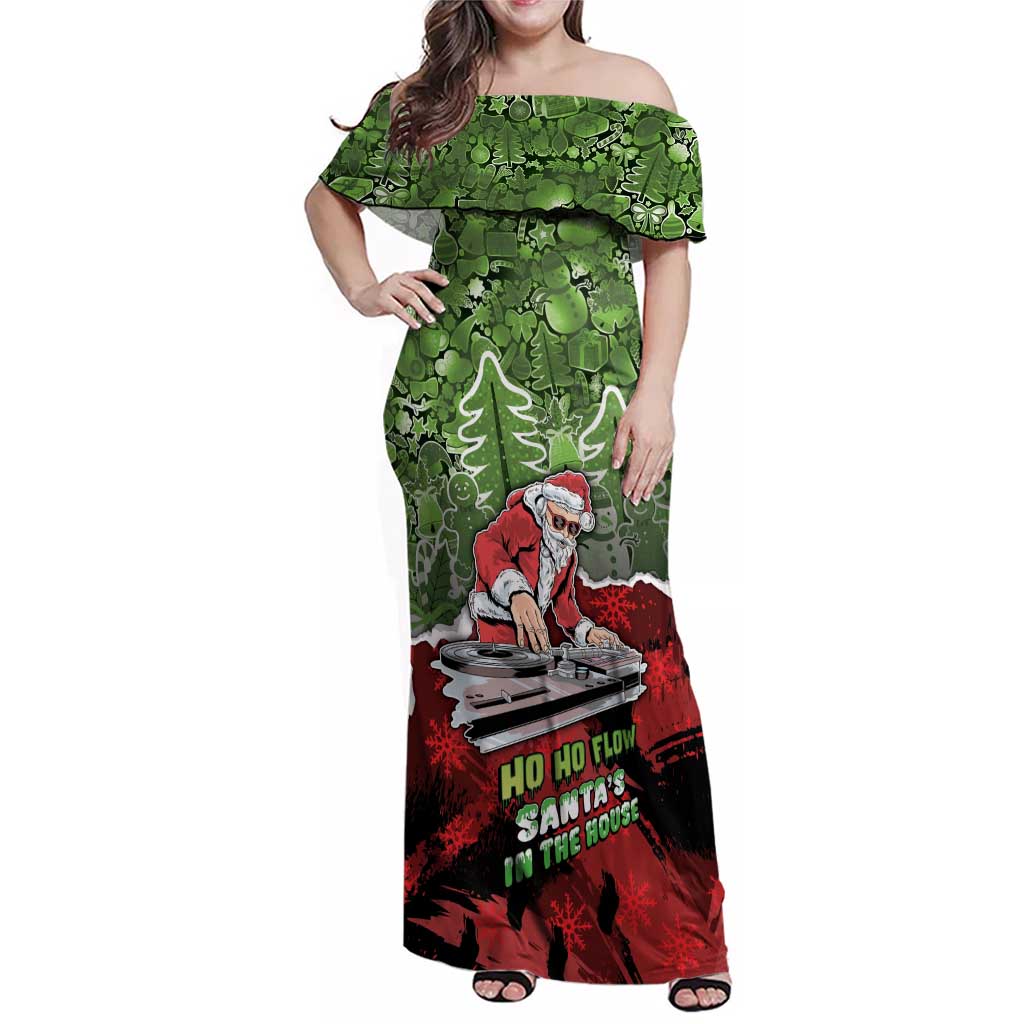 Hip Hop Christmas Family Matching Off Shoulder Maxi Dress and Hawaiian Shirt DJ Santa Ho Ho Flow - Wonder Print Shop