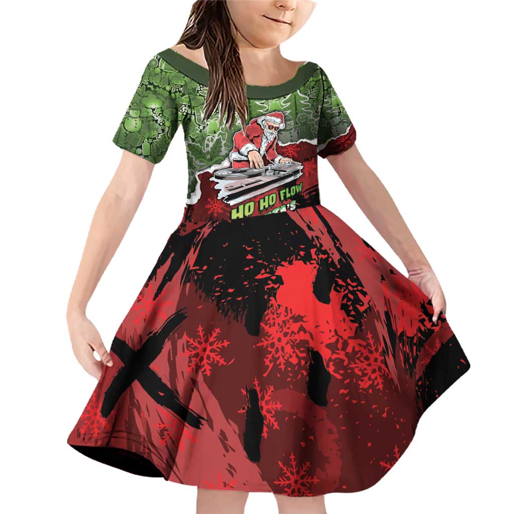 Hip Hop Christmas Family Matching Off Shoulder Short Dress and Hawaiian Shirt DJ Santa Ho Ho Flow - Wonder Print Shop