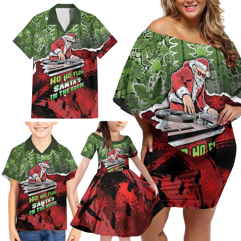 Hip Hop Christmas Family Matching Off Shoulder Short Dress and Hawaiian Shirt DJ Santa Ho Ho Flow - Wonder Print Shop