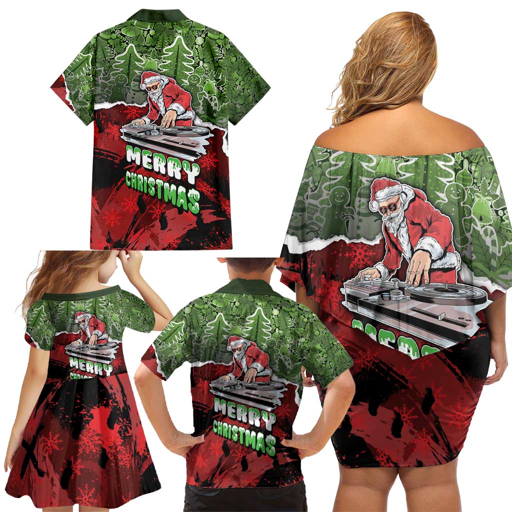 Hip Hop Christmas Family Matching Off Shoulder Short Dress and Hawaiian Shirt DJ Santa Ho Ho Flow - Wonder Print Shop