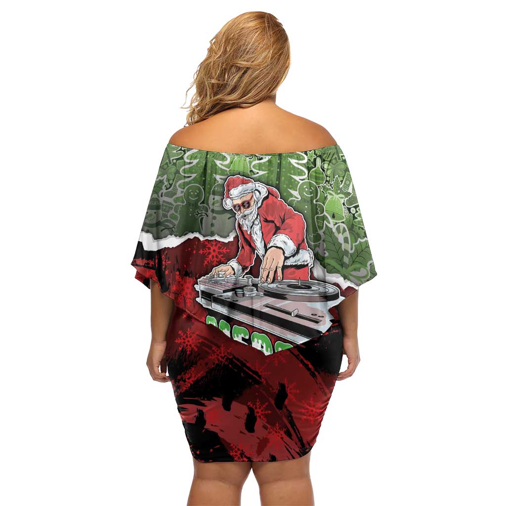 Hip Hop Christmas Family Matching Off Shoulder Short Dress and Hawaiian Shirt DJ Santa Ho Ho Flow - Wonder Print Shop