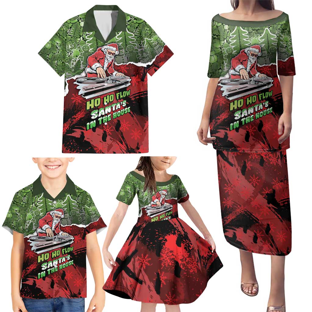 Hip Hop Christmas Family Matching Puletasi and Hawaiian Shirt DJ Santa Ho Ho Flow - Wonder Print Shop