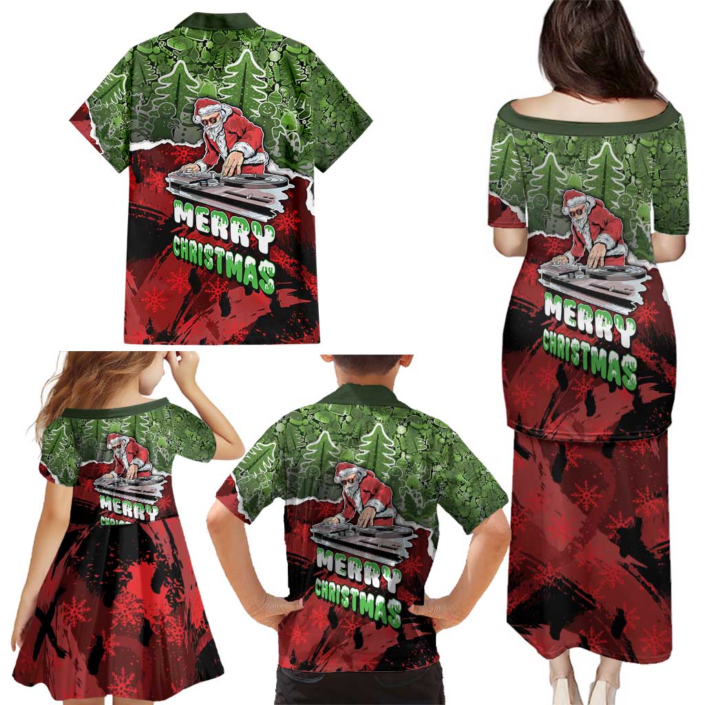 Hip Hop Christmas Family Matching Puletasi and Hawaiian Shirt DJ Santa Ho Ho Flow - Wonder Print Shop