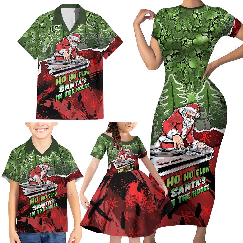 Hip Hop Christmas Family Matching Short Sleeve Bodycon Dress and Hawaiian Shirt DJ Santa Ho Ho Flow - Wonder Print Shop