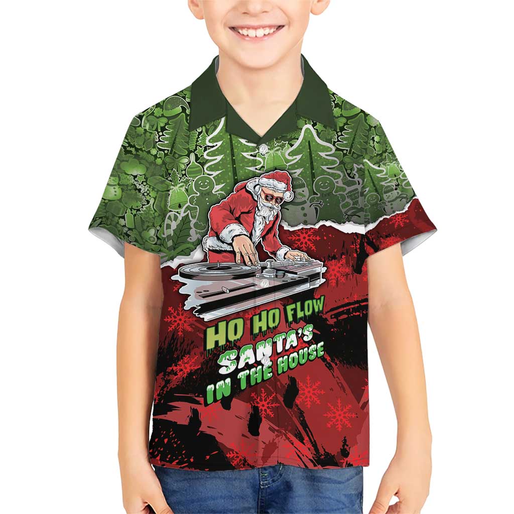 Hip Hop Christmas Family Matching Short Sleeve Bodycon Dress and Hawaiian Shirt DJ Santa Ho Ho Flow - Wonder Print Shop