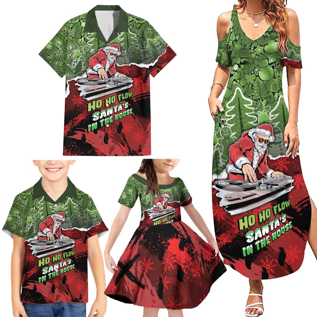 Hip Hop Christmas Family Matching Summer Maxi Dress and Hawaiian Shirt DJ Santa Ho Ho Flow - Wonder Print Shop
