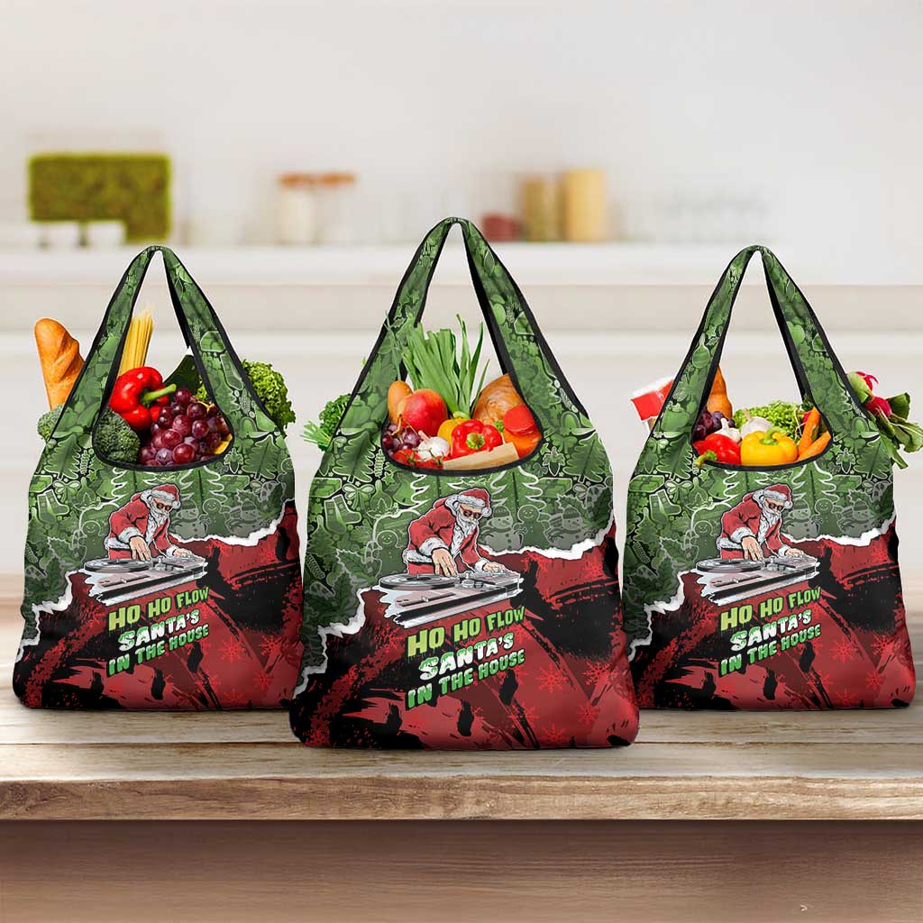 Hip Hop Christmas Grocery Bag DJ Santa Ho Ho Flow - Wonder Print Shop