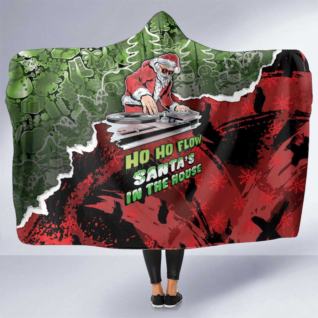 Hip Hop Christmas Hooded Blanket DJ Santa Ho Ho Flow - Wonder Print Shop