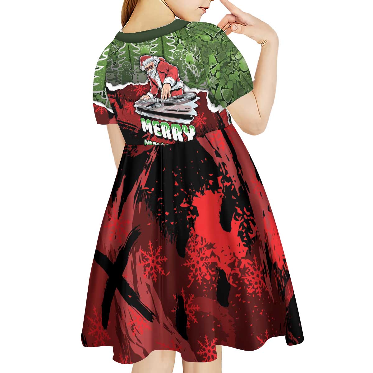 Hip Hop Christmas Kid Short Sleeve Dress DJ Santa Ho Ho Flow - Wonder Print Shop