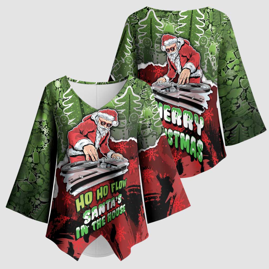 Hip Hop Christmas Kimono Sleeve Blouse DJ Santa Ho Ho Flow - Wonder Print Shop