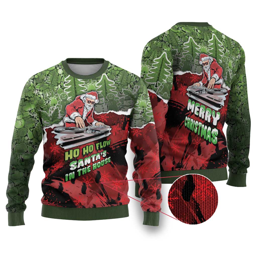 Hip Hop Christmas Ugly Christmas Sweater DJ Santa Ho Ho Flow - Wonder Print Shop