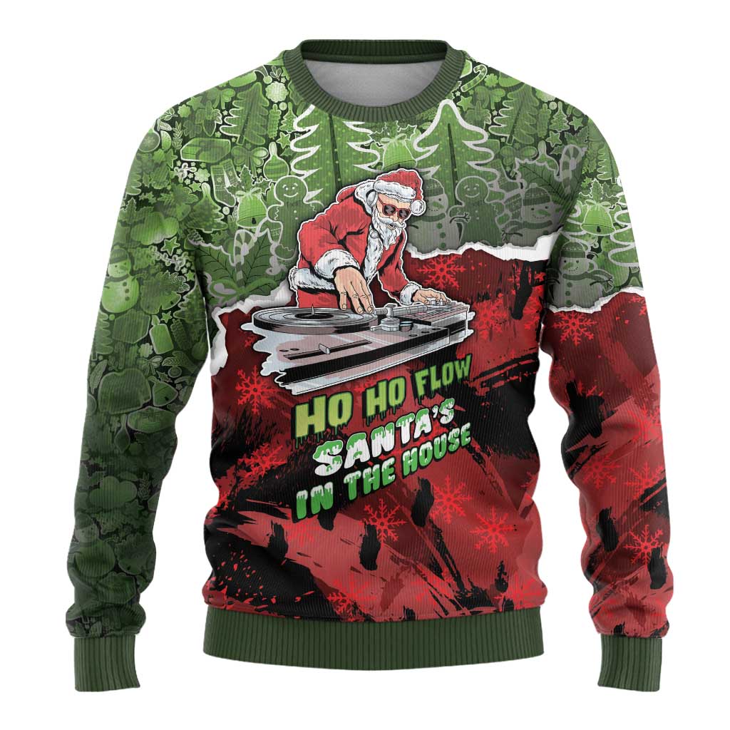 Hip Hop Christmas Ugly Christmas Sweater DJ Santa Ho Ho Flow - Wonder Print Shop