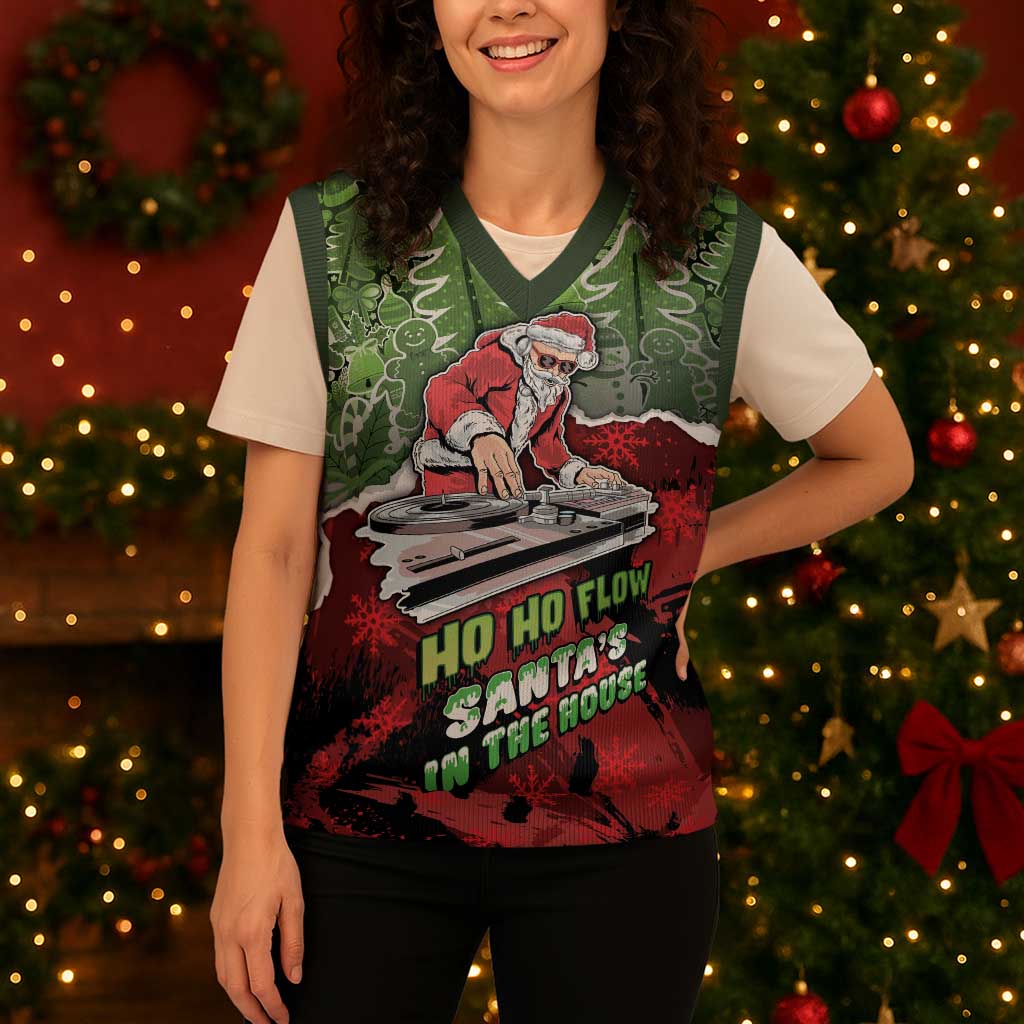 Hip Hop Christmas Knitted V-Neck Vest DJ Santa Ho Ho Flow - Wonder Print Shop