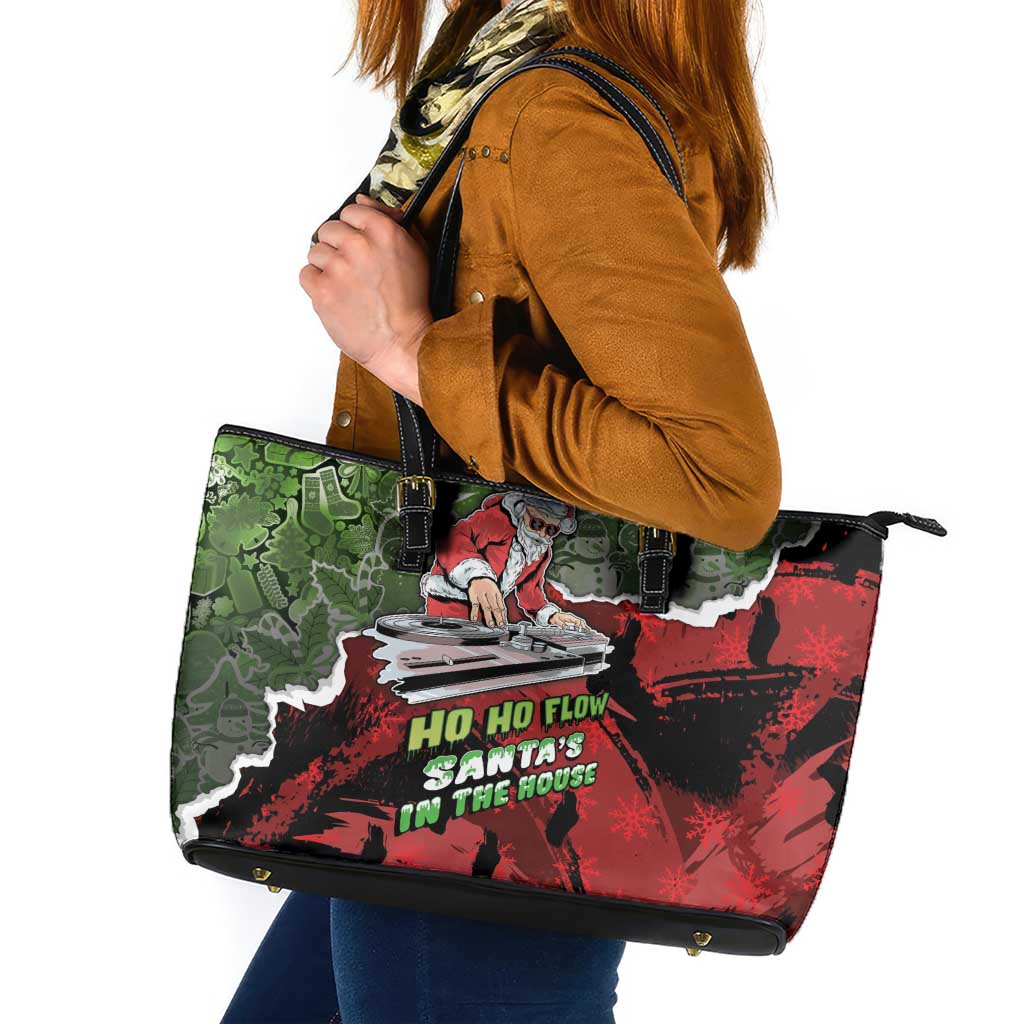 Hip Hop Christmas Leather Tote Bag DJ Santa Ho Ho Flow - Wonder Print Shop